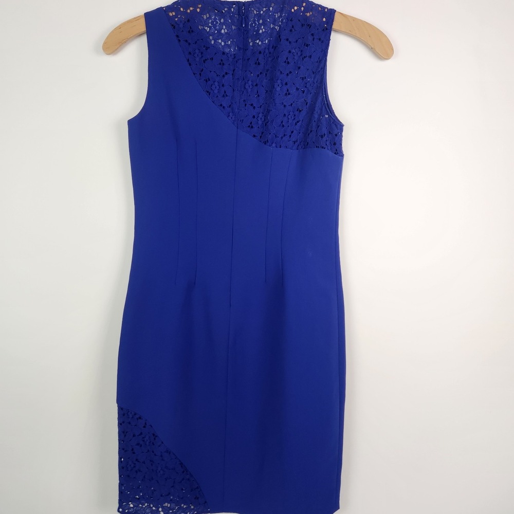 Tahari Sleeveless Blue Bodycon Lace Detail Dress Size 4 - Picture 2 of 8